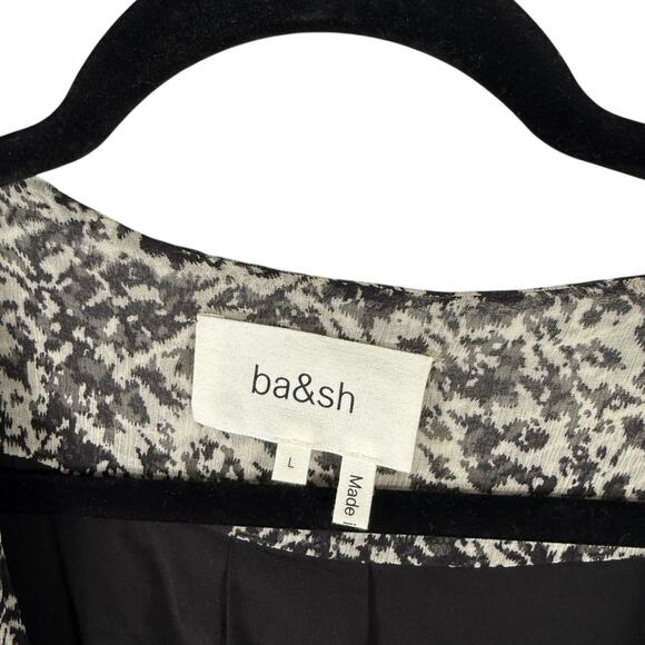 ba&sh Robe Ezra Noir Black White Mini Dress Ruched Chiffon Womens 3 US Large - Picture 6 of 10